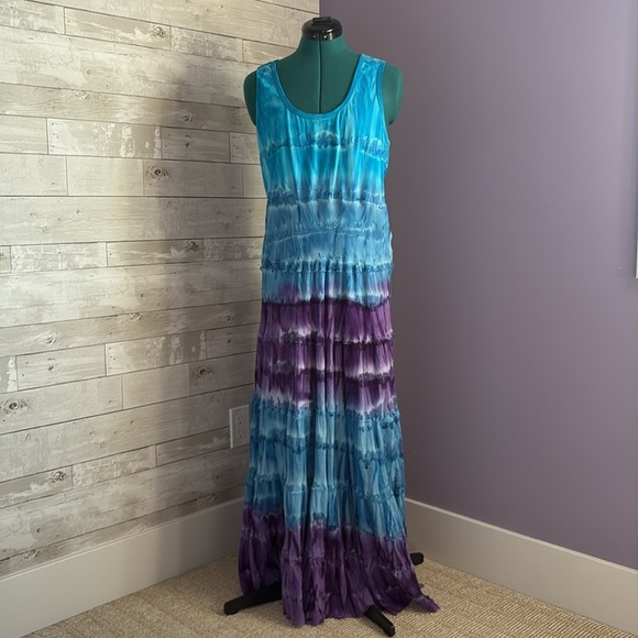 FRESH FX 100% Cotton Tie Dye Sleeveless Maxi Dress - Picture 1 of 7